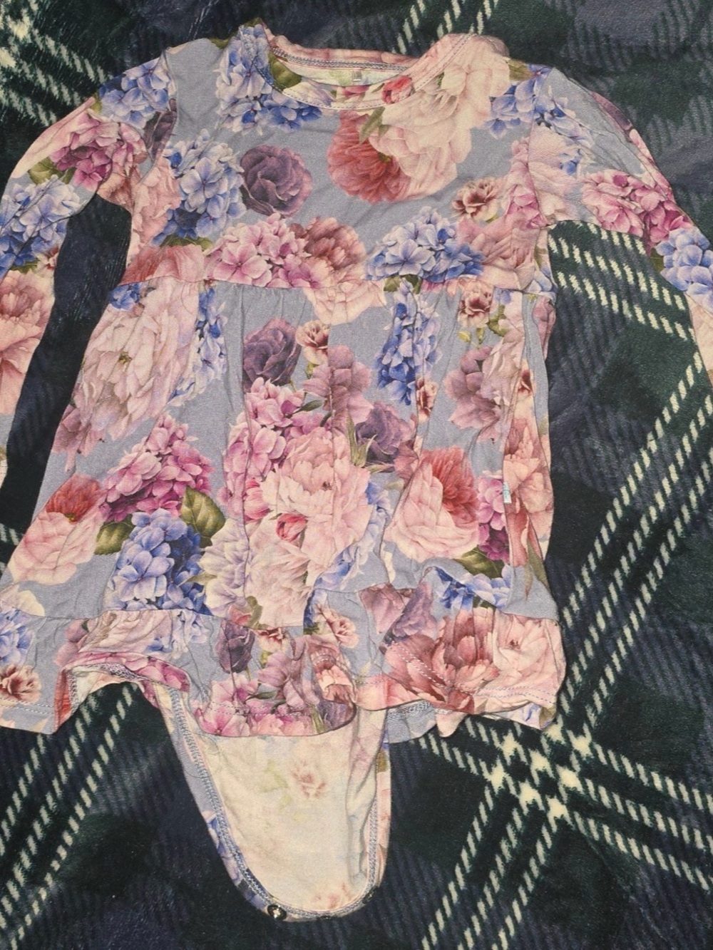 Posh Peanut Floral Long-Sleeve Baby Bodysuit Dress - Pink & Lavender Flowers